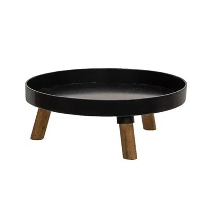 Homegifo Black Metal & Wood Riser 7"dia X 2.75"h
