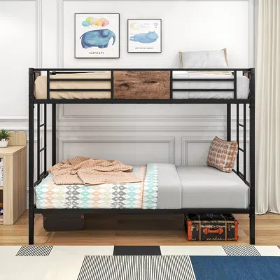 Hivvago Twin Sized Bunk Bed Bedframe With Ladder And Full-length Guard Rail - Black