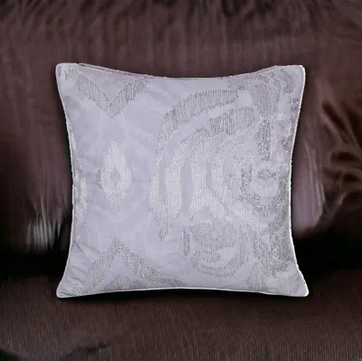 Homezia 20" X 20" Silver Striped Polyester Zippered Pillow With Beads