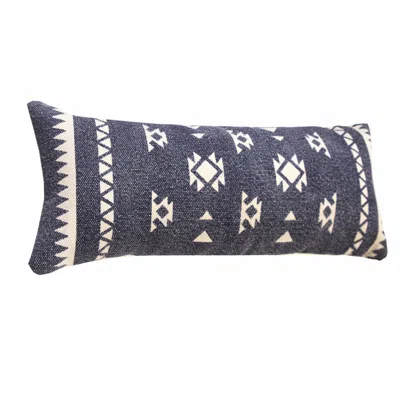 Homezia 14" X 36" Navy And White 100% Cotton Geometric Zippered Pillow