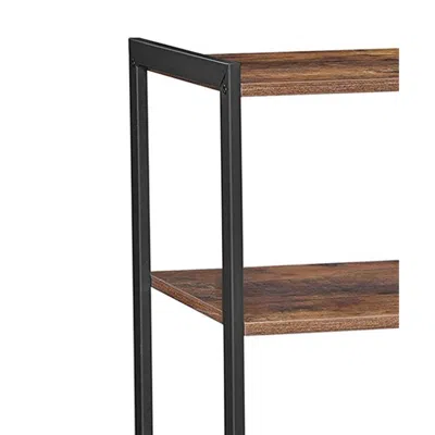 Furnizzeme 2 Mesh Basket And 6 Hooks Wood And Metal Frame Bakers Rack, Brown And Black