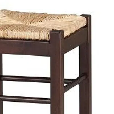 Furnizzeme Rush Woven Wooden Frame Counter Stool With Saber Legs, Beige And Dark Brown