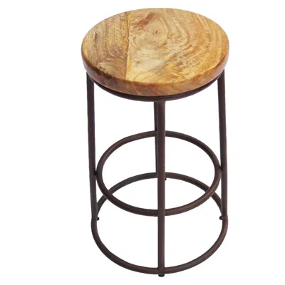 Furnizzeme 24 Inch Mango Wood Counter Height Barstool With Iron Base, Brown And Black