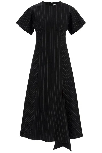 Ganni Pinstripe Asymmetric Midi Dress