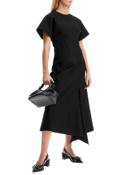 Ganni Pinstripe Asymmetric Midi Dress
