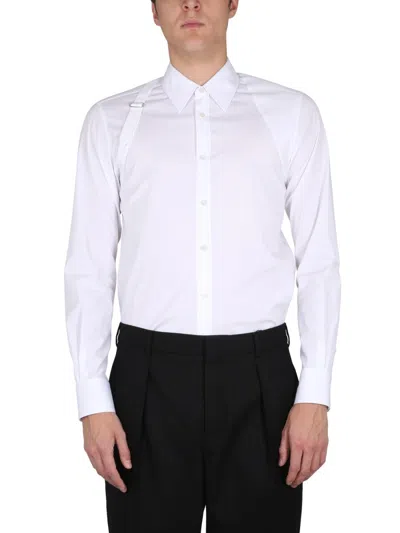 Alexander Mcqueen Structured Button-down Collar Shirt With Buckle In White