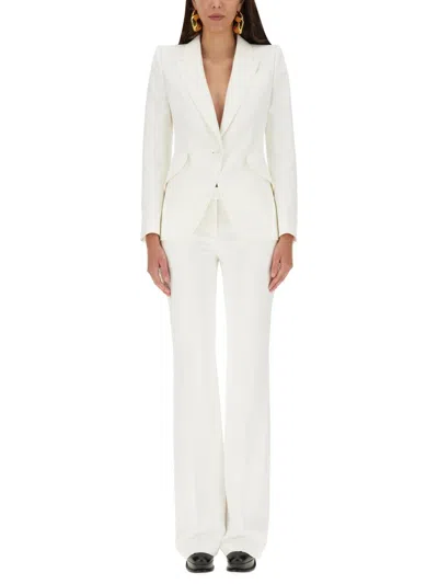Alexander Mcqueen Viscose Blend Crepe One Button Blazer In Cream