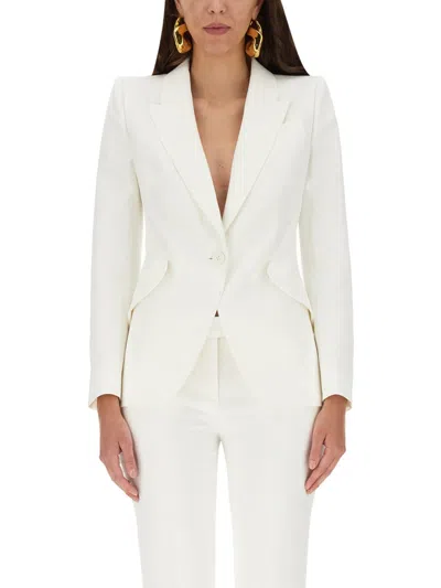 Alexander Mcqueen Viscose Blend Crepe One Button Blazer In Cream