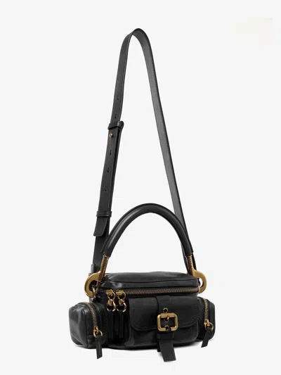 Chloé Small Double Carry Leather Bag With Multipocket Detail In Black