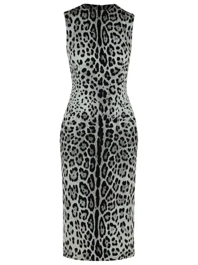 Dolce & Gabbana Leopard Print Sleeveless Midi Dress In Gray