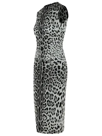 Dolce & Gabbana Leopard Print Sleeveless Midi Dress In Gray