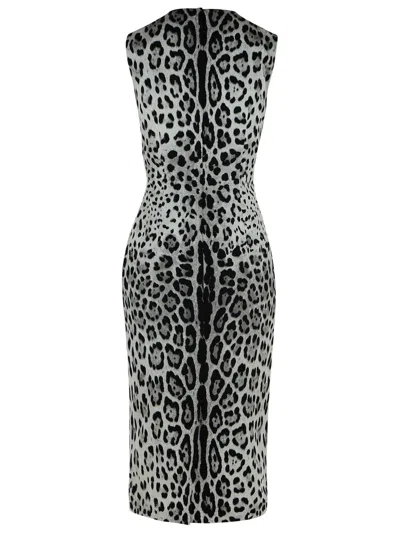 Dolce & Gabbana Leopard Print Sleeveless Midi Dress In Gray