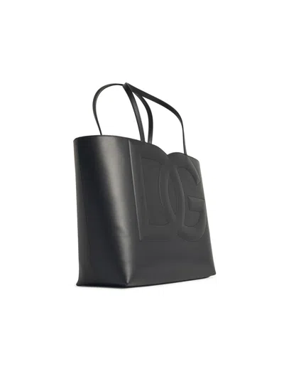 Dolce & Gabbana Black Embossed Logo Leather Tote Bag For Women In Black