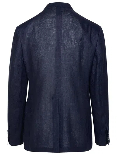 Dolce & Gabbana Structured Linen Blazer Flap Pockets In Blue