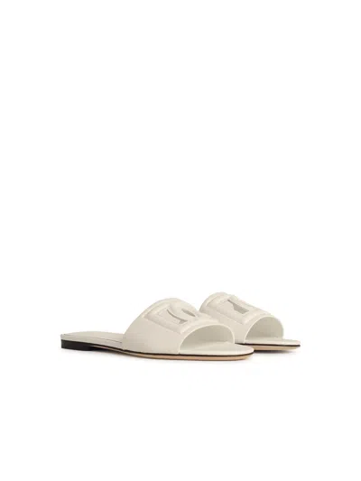 Dolce & Gabbana Leather Dg Millennials Slides In White