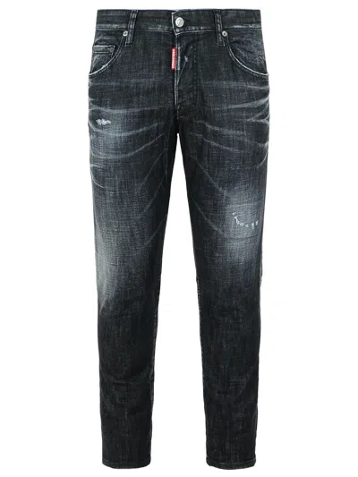 Dsquared2 Cool Gut Black Jeans With Belt Loops And Faded Effect In Denim Man In Black