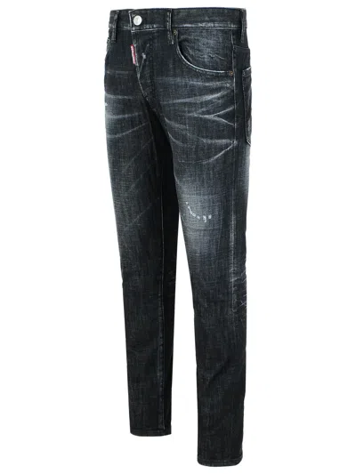 Dsquared2 Cool Gut Black Jeans With Belt Loops And Faded Effect In Denim Man In Black