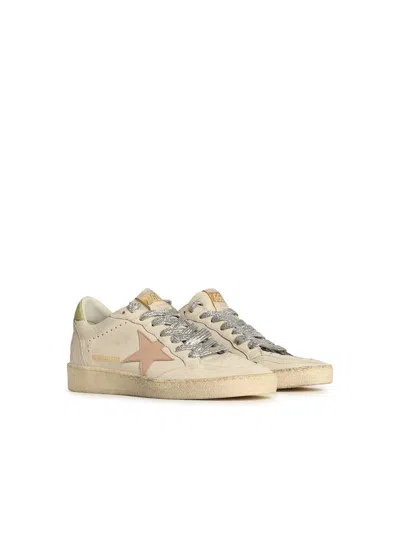 Golden Goose Ball Star Leather Sneakers With Iconic Contrasting Star In Neutral