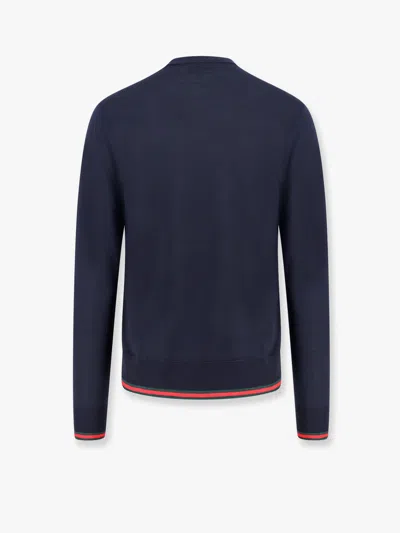 Gucci Blue Crewneck Sweater With Web Trims In Wool Man In Blue