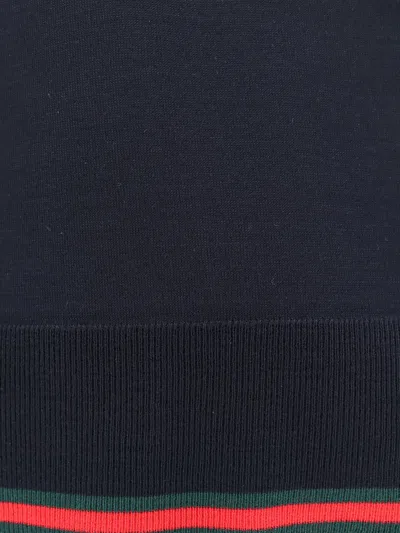 Gucci Blue Crewneck Sweater With Web Trims In Wool Man In Blue