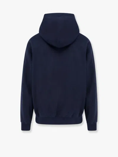 Gucci Blue Hoodie With Drawstring Hood And Logo Print On The Front In Jersey Man In Blue