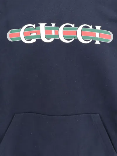 Gucci Blue Hoodie With Drawstring Hood And Logo Print On The Front In Jersey Man In Blue