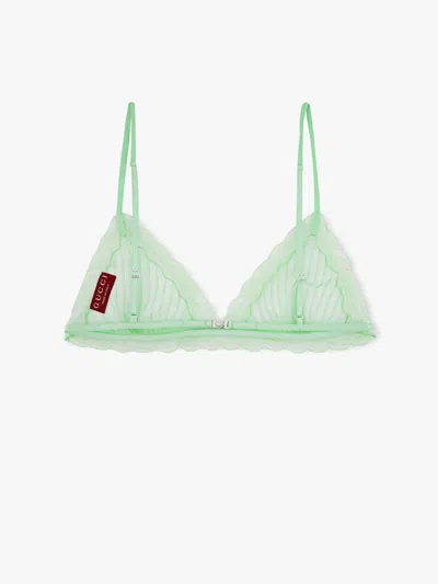 Gucci Lace Detailed Triangle Bralette In Green