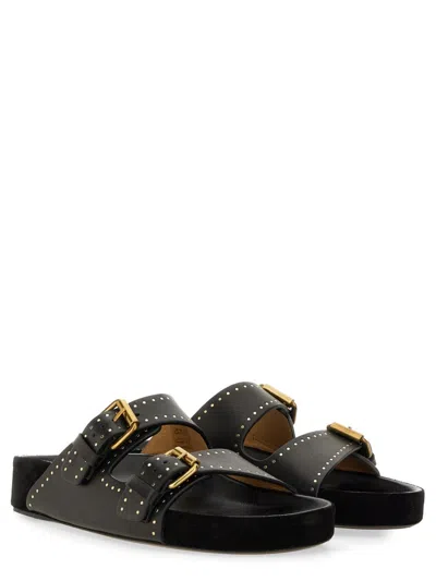 Isabel Marant Lennyo Embroidered Cutout Suede Slides In Black