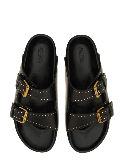 Isabel Marant Lennyo Embroidered Cutout Suede Slides In Black