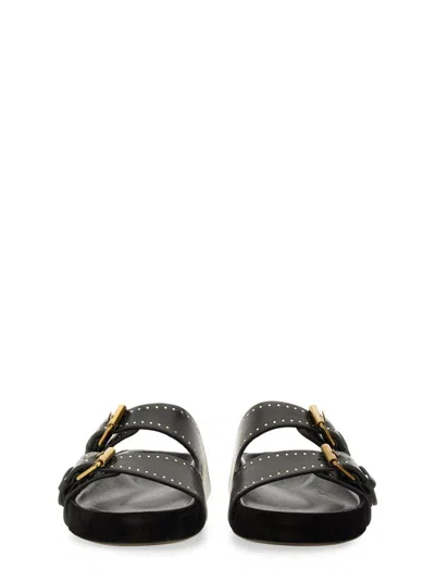Isabel Marant Lennyo Embroidered Cutout Suede Slides In Black
