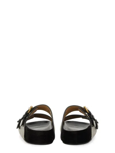 Isabel Marant Lennyo Embroidered Cutout Suede Slides In Black