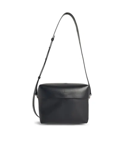 Jil Sander Black Leather Lid Bag With Adjustable Strap In Black