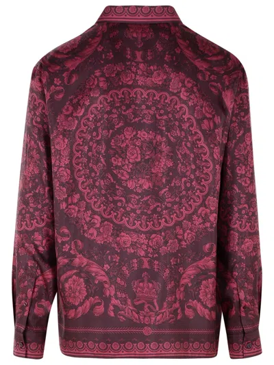 Shop Versace Burgundy Silk Shirt Men In Red