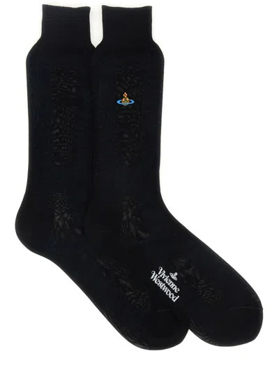 Vivienne Westwood Women Socks With Orb Embroidery In Black