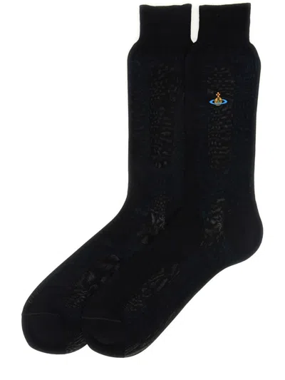 Vivienne Westwood Women Socks With Orb Embroidery In Black