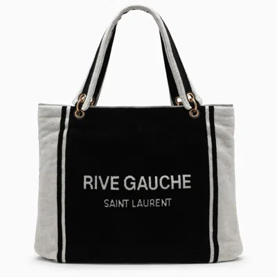 Saint Laurent Rive Gauche Tote In Black And White Terry Cloth In Black