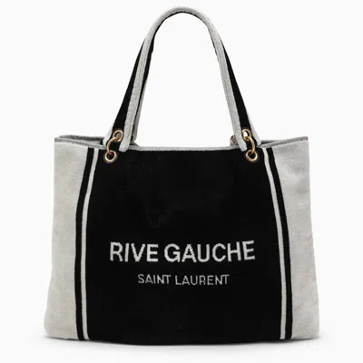 Saint Laurent Rive Gauche Tote In Black And White Terry Cloth In Black