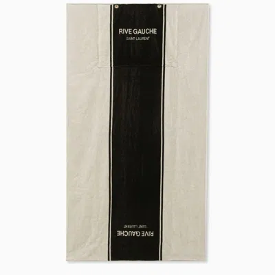 Saint Laurent Rive Gauche Tote In Black And White Terry Cloth In Black