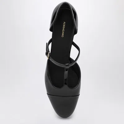 Ferragamo Elegant Patent Leather Ballet Flats With Golden Accents In Black