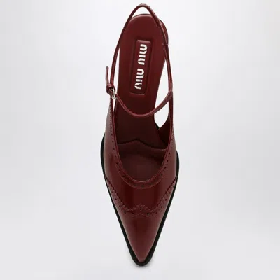 Miu Miu 35 Brogue Slingback Pumps In Brushed Leather In Red
