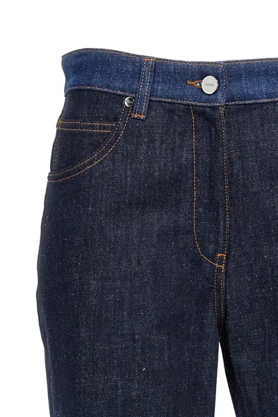 Fendi Two-tone Cotton Denim Jeans In Blue