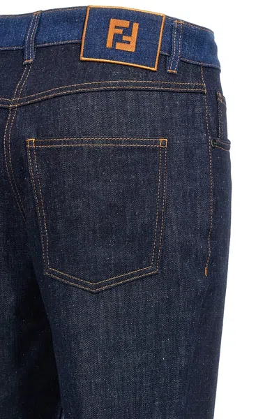 Fendi Two-tone Cotton Denim Jeans In Blue