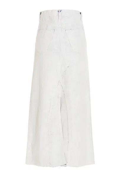 Maison Margiela Coated Denim Long Skirt In White