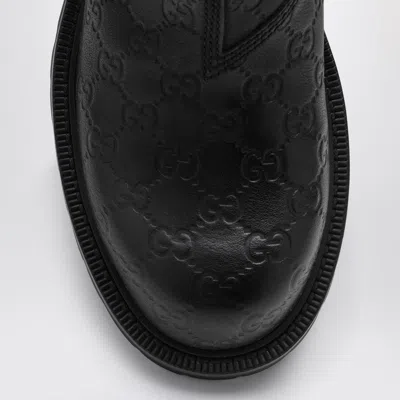 Gucci Black Leather Ankle Boot With Web Detail Men In Gray