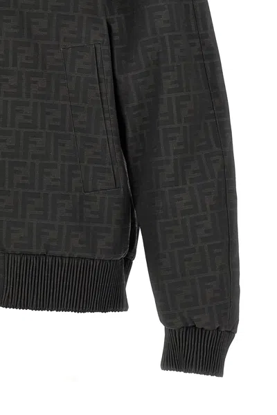 Fendi Embroidered Polyester Blend Bomber Jacket In Black