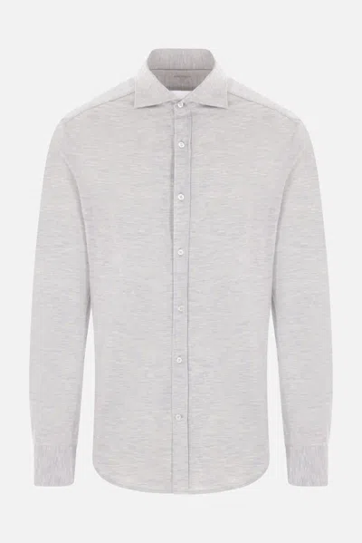 Brunello Cucinelli Grey Linen Shirt With Classic Button-down Collar In Pearl