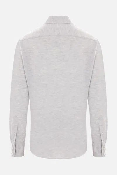 Brunello Cucinelli Grey Linen Shirt With Classic Button-down Collar In Pearl