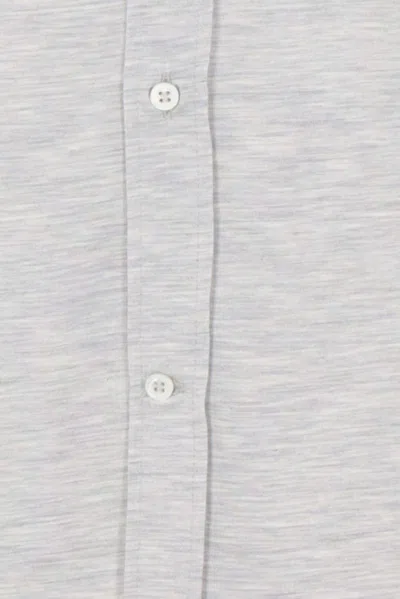 Brunello Cucinelli Grey Linen Shirt With Classic Button-down Collar In Pearl