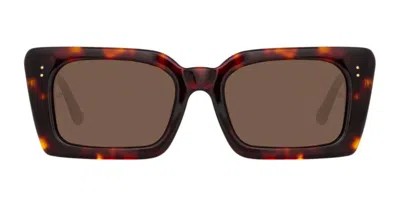 Linda Farrow Nieve Dark T-shell / Yellow Gold Sunglasses In Tortoise