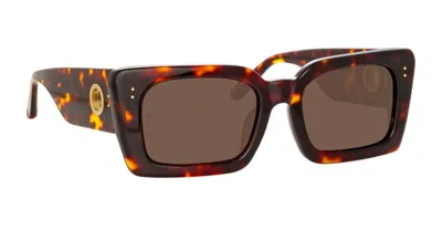 Linda Farrow Nieve Dark T-shell / Yellow Gold Sunglasses In Tortoise
